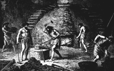 Reconstrução de artistas de uma forja tardia da Idade do Ferro, 1890