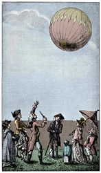 Ascensão de um balão de Montgolfier, final do século XVIII, 1910.