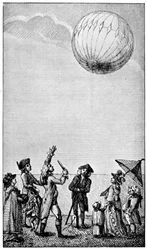 Ascensão de um balão de Montgolfier, final do século XVIII, 1910