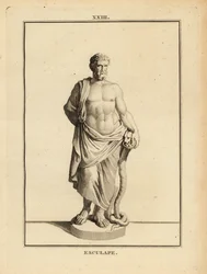 Asclepius, deus grego da medicina com cajado serpenteado