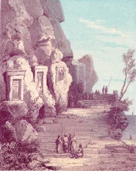 Escultura assíria no rio Nahr El Kelb ou Dog, século c19th.