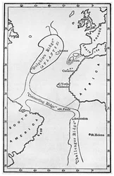 Atlantis: um mapa mostrando a localização do continente mítico, c1882 1956