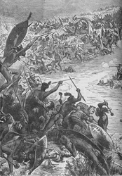 Ataque dos zulus na escolta do oitavo regimento no rio Intombe, 1879, c1880