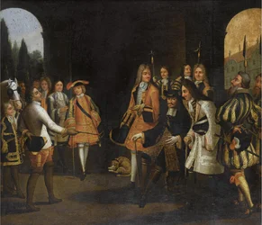 Audiência de Luís XIV com o czar Pedro, o Grande, em Versalhes, 1717, primeira metade do século XVIII.