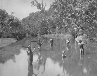 Aborígines australianos que lavam peixes, século XIX