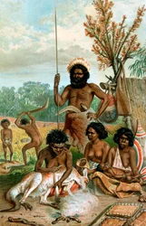 Aborígenes australianos massacrando um canguru, 1885-1888