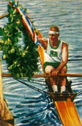 O remador australiano Bobby Pearce vence o single sculls, 1928.