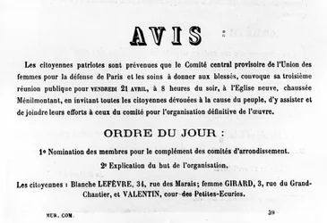 Avis, dos cartazes políticos franceses da Comuna de Paris, maio de 1871
