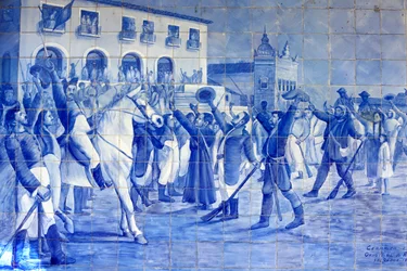 Mosaico Azulejo representando o povo Cachoeira aplaudindo o Príncipe Pedro, que levou o Brasil à independência, Cachoeira, Brasil