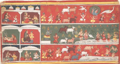 Bakasura, o Demônio do Guindaste, chega em Brindavan ... um Bhagavata Purana Disperso ..., ca. 1700