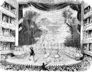 Espetáculo de balé no Her Majestys Theatre, Londres, 1842