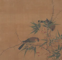 Ramo de bambu com bagas e pássaros, século XVII.