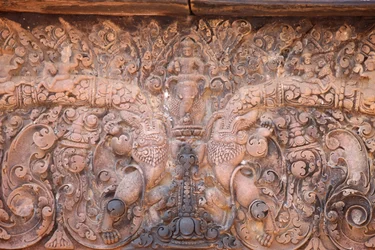 Templo Banteay Srei em Angkor, no Camboja. Intricadamente esculpido. Siem Reap Camboja