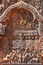 Templo Banteay Srei em Angkor, no Camboja. Intricadamente esculpido. Siem Reap Camboja