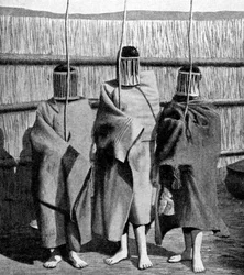 As raparigas de Basuto noivas durante um período de iniciação na sociedade tribal adulta, Lesoto, 1922