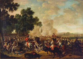 Cena de batalha da Guerra dos Sete Anos, segunda metade do século XVIII ..