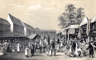 Bazar em Cabul, na temporada de frutas, 1847