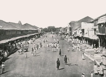 Cena do bazar, bairro nativo, Calcutá, Índia, 1895.