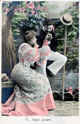 Cuidado, cartão postal vintage francês, c1900