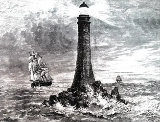 Farol de Bell Rock em uma tempestade.