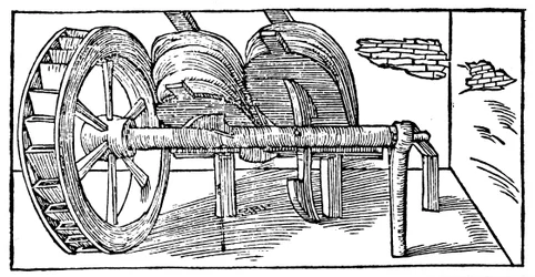 Fole operado por uma árvore de cames acionada por uma roda d&39;água, 1540