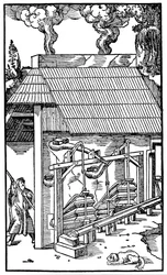 Fole fornecendo calado para um forno de fundição, 1556