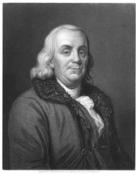 Benjamin Franklin, cientista, inventor e estadista americano do século XVIII, 1835