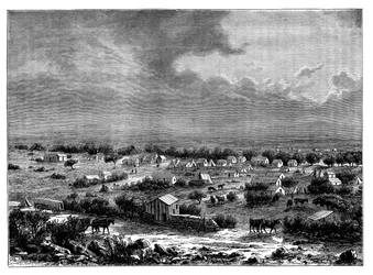 Berkly ou Klipdrift, uma cidade no oeste de Griqualand, África do Sul, c1890
