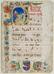 Bifólio excisado de um antifônico: D inicial [ominus Iesus], c. 1425-1450.