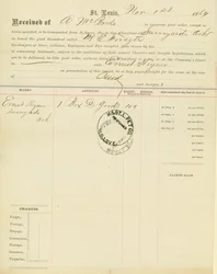 Conhecimento de embarque, barco a vapor M[ary] E. Forsyth, Sunnyside, Arkansas, 1 de novembro de 1864