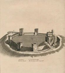 Vista aérea do castelo de Oxford em Oxfordshire, c1800