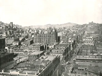 Vista aérea da torre do Chronicle Building, São Francisco, EUA, 1895.