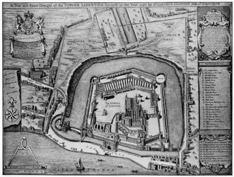 Pássaros olho vista da torre e liberdades como eles apareceram em 1597, Londres, século 20.