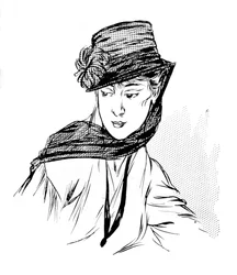 Chapéu preto de crepe com crisântemo de seda e véu de luto, 1915