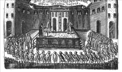 Bênção do Ano Novo Russo de Georg Adam Schleissing Derer beyden Czaaren em Reussland Iwan e Peter Alexewiz, 1693