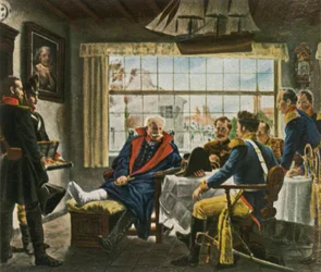 Blücher toma posse das medalhas e do chapéu de Napoleão após ... Waterloo, 18 de junho de 1815, 1936.