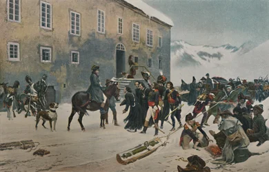 Bonaparte recebido pelos monges do Monte São Bernardo. Passagem dos Alpes, maio de 1800, 1896