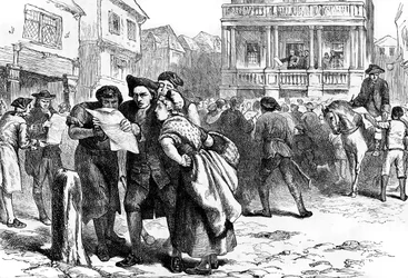 Bostonians lendo a Lei do Selo, 1765 c1880