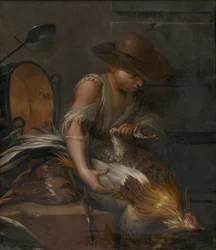Menino com aves domésticas