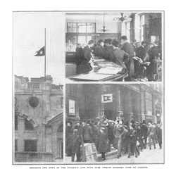 Notícias da perda do Titanic com mais de mil e duzentas vidas para Londres, 20 de abril de 1912.