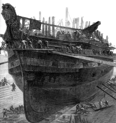 Quebrando o navio hospital Dreadnought no estaleiro de Chatham, 1875