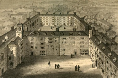 Bridewell como reconstruído após o incêndio, de uma gravura antiga, 1897.
