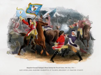 Cavalo de brigada-general Cadogans forçando a linha francesa, 18 de julho de 1705