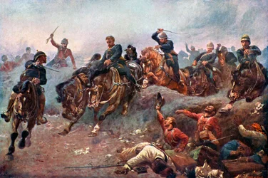 Artilharia britânica Entrando nas linhas inimigas em Tel-El-Kebir, 1882, c1920