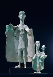 Estatutos de bronze de mãe e filho, cultura Nuragici, Siniscola, Sardenha, séculos IX a VI aC