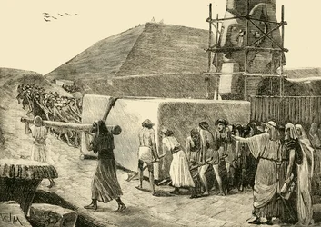 Construindo uma pirâmide, 1890.