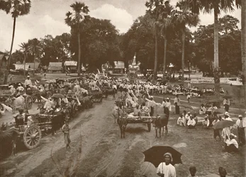 Funeral birmanês. - Procissão de carroças com ofertas, 1900.