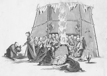 Queimando o cadáver de um Lama, c1802.
