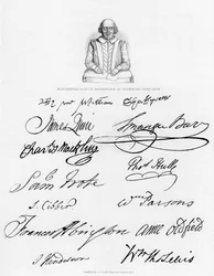 Busto de Shakespeare e assinaturas de atores famosos, 1840