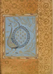 Composição caligráfica em forma de pavão, fólio do Álbum Bellini, c. 1600.